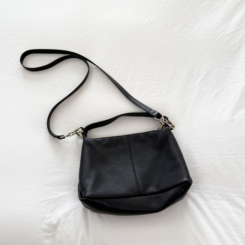 Vince Camuto Black Pebbled Leather Crossbody Shoulder Bag Convertible